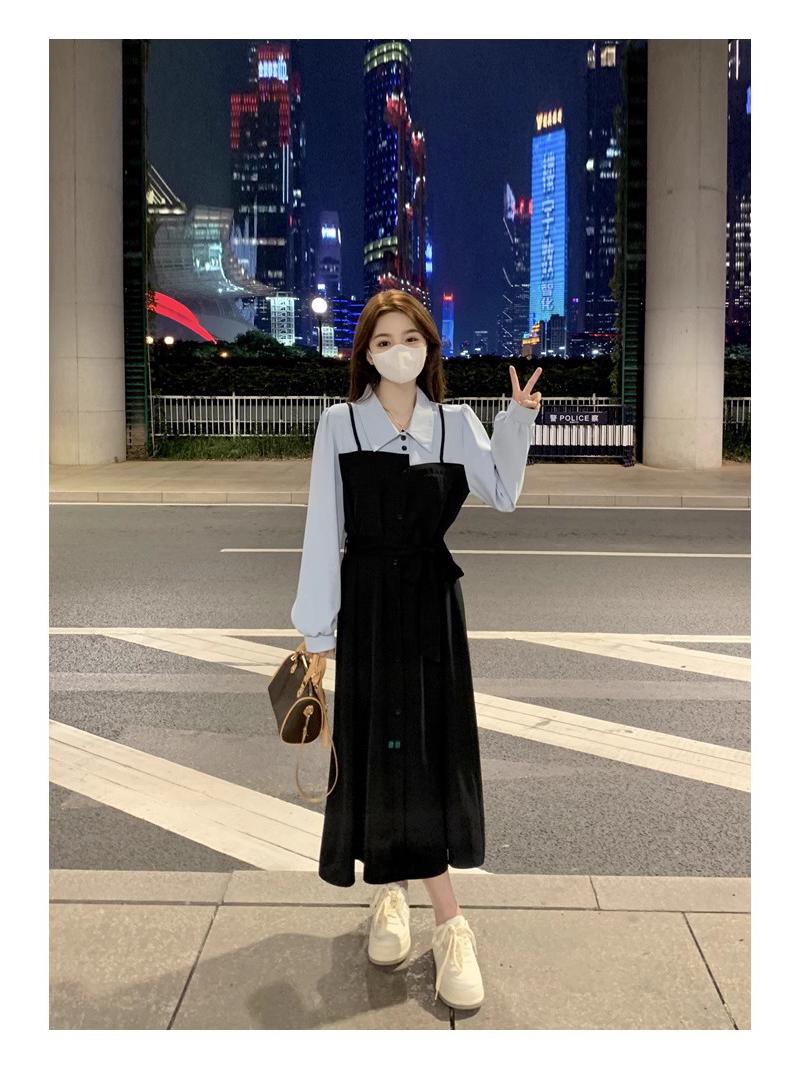 

Весенне-летнее платье премиум-класса для похудения больших размеров 2XL for 135-150 lbs чёрный/синий