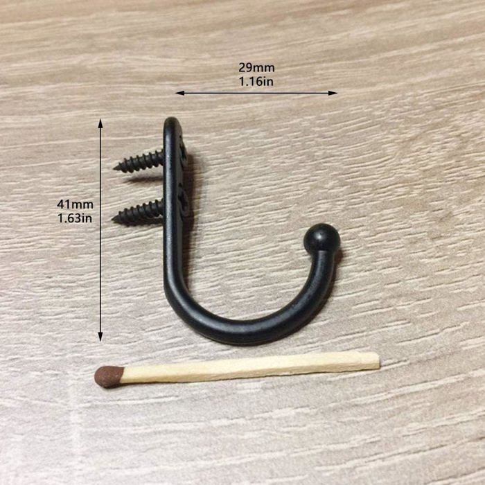 Lot de 10 crochets muraux noirs rétro en alliage de zinc - 44×30×13 mm, vis incluses