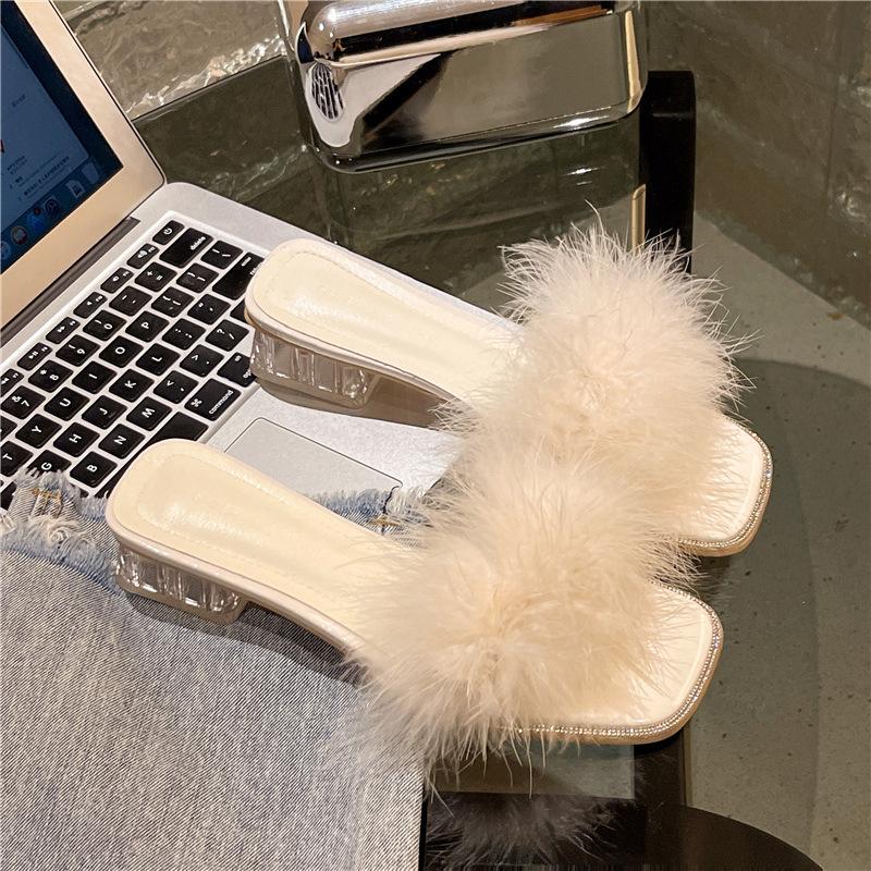 

Мао Мао крутые тапочки женские летние новые кристальные на толстом каблуке на одной платформе с юбкой на высоком каблуке 40 бежевый