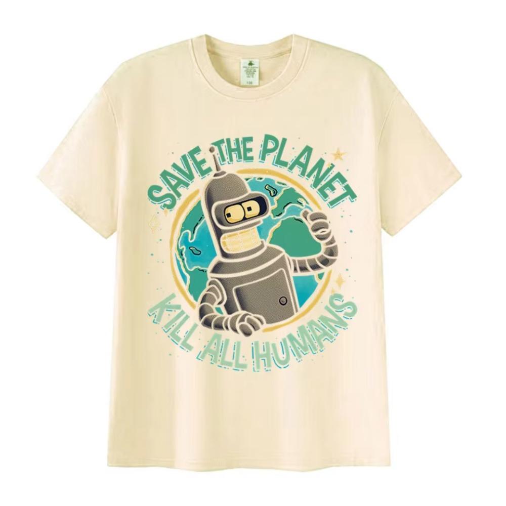 Divertenti Salva il Pianeta Uccidi Tutti gli Umani Robot Meme Grafica Magliette da Uomo Donna Abbigliamento Casual Maglietta a Maniche Corte Oversize Top