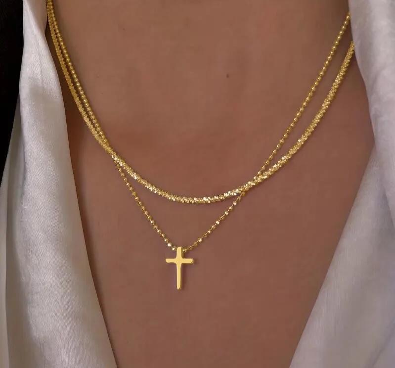 Colar Feminino Pingente Cruz Pérola Imitação Personalidade Clássica Corrente Clavícula Tendência Joias