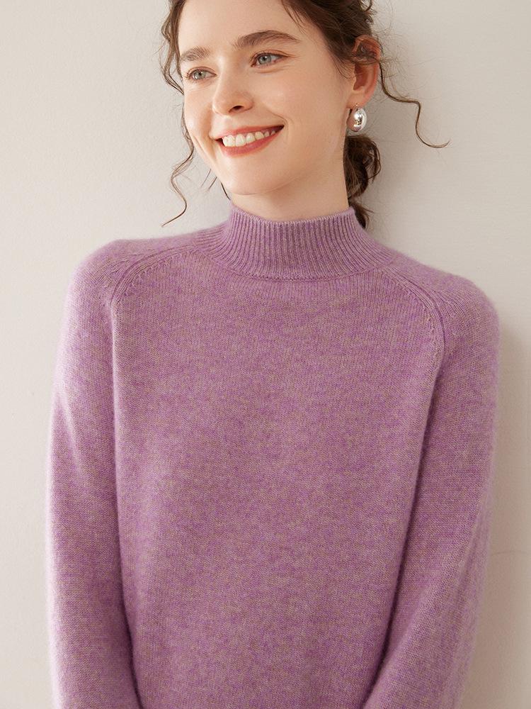 Women's Cashmere Sweater: Five-Needle Three-Strand, Half-High Collar, Thick Knitwear Pullover.
