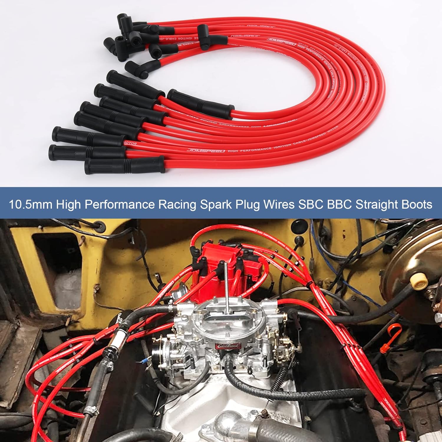 JDMSPEED New HEI Spark Plug Wires Set 90 to Straight Replacement for SBC BBC 350 383 400 454 V8