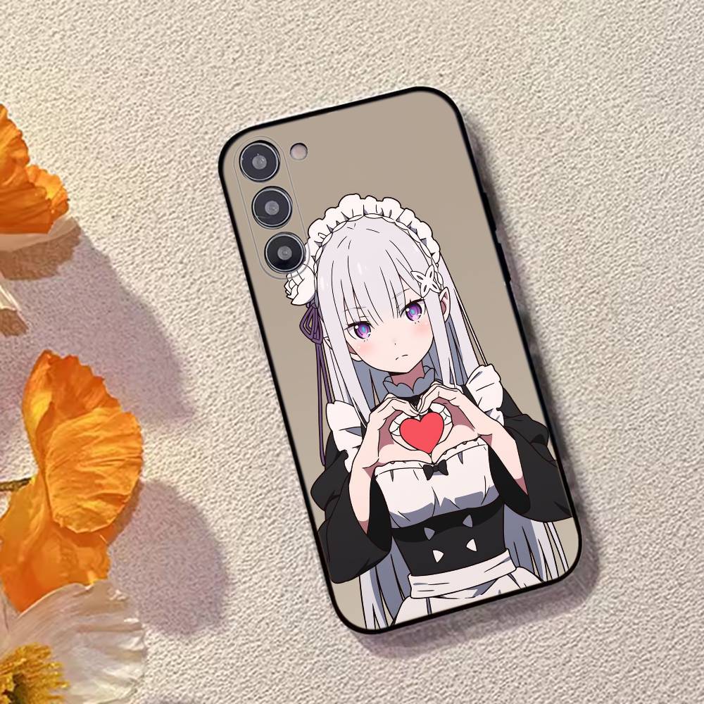 Anime Cute Girl RE:Zero Emilia Phone Case For Samsung Galaxy A73,A72,A71,A70,A53,A52,A51,Soft Silicone Black Cover