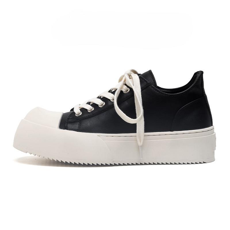 Fashion 2025 New Students' Casual Sports Shoes 38-46, Thick Anti-Slip Sole Lace-up with Black-White Color Simple Versatile Campus Style