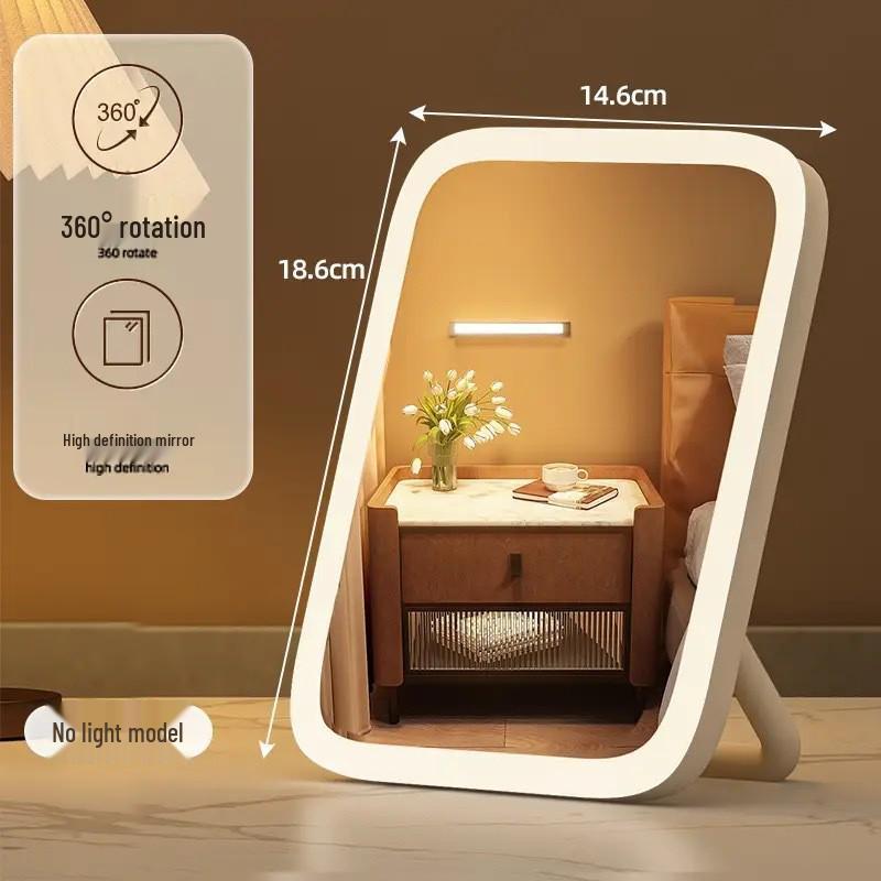 Slimme Draagbare LED Make-up Spiegel met 360-Graden Vullicht en Vlak Bureauontwerp