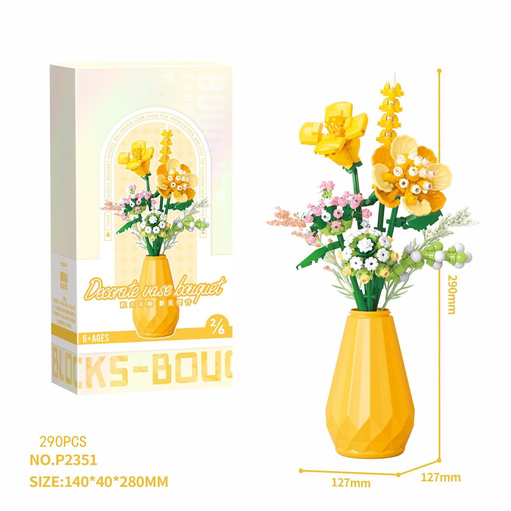 Idea Home Furnishing Building Brick Rose Sunflower Daisy Violet Construction Mini Block Flower Toy With Vase For Girl Gifts