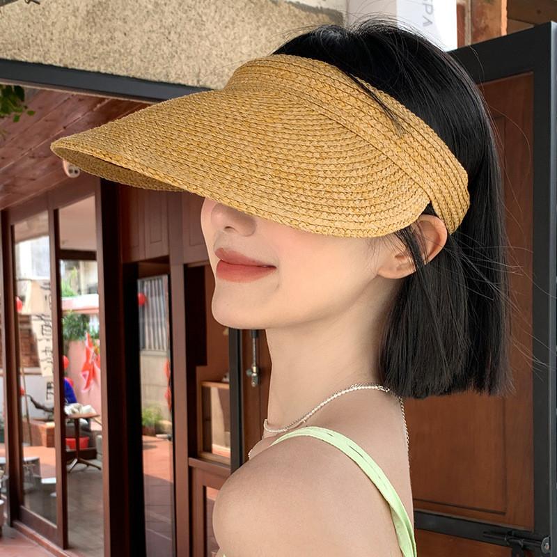 Women Summer Straw Woven Sun Hat With Big Brim And Uv Shield For Beach Outdoor