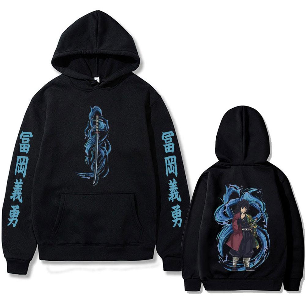 Anime Demon Slayer Water Hashira Tomioka Giyuu Print Hoodie Men Women Cartoon Manga Merch Pullover Oversized Hoodies