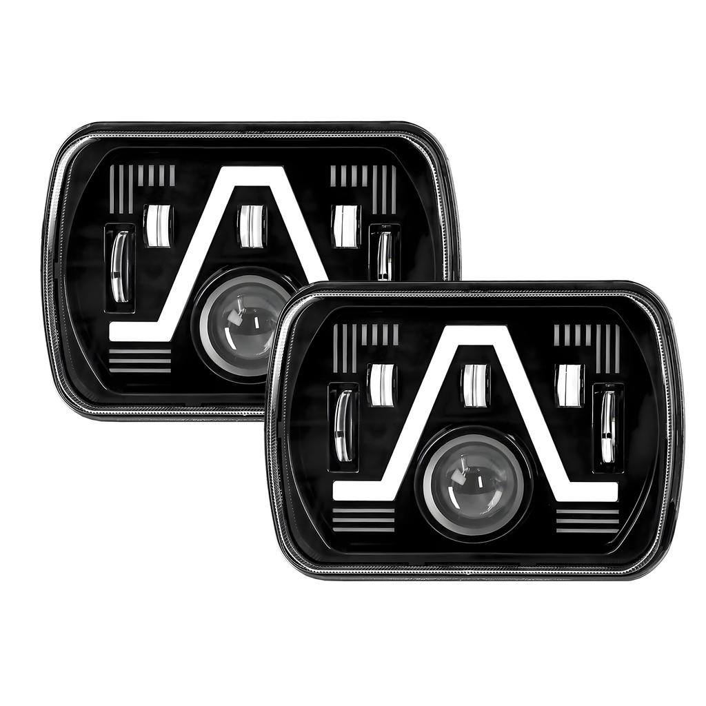 2PCS 7 Inch LED Headlights, 5x7   7x6   Rectangular LED Headlights with High Low Beam DRL Turn Signal Replacement for