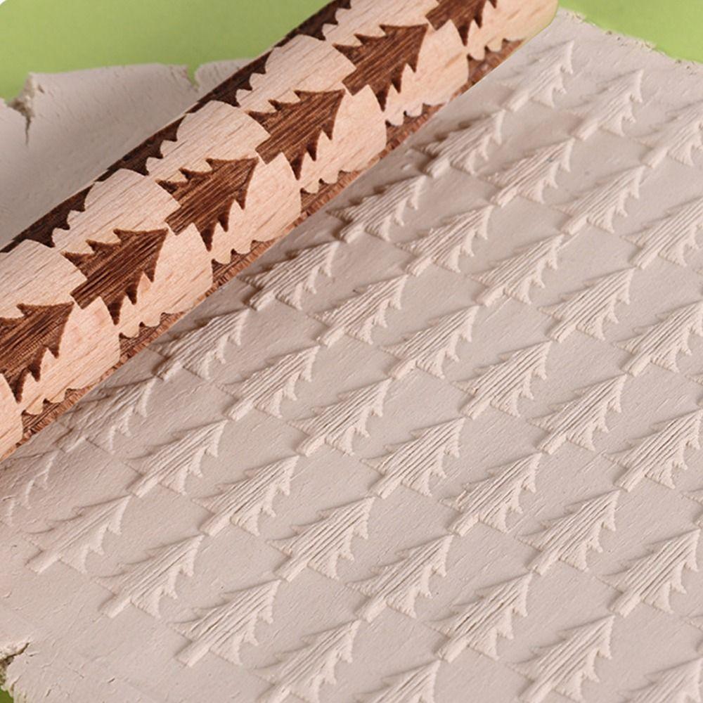 Portable Wooden Pressure Roller 3D Rolling Stick Texture Roller for Clay Clay Tools