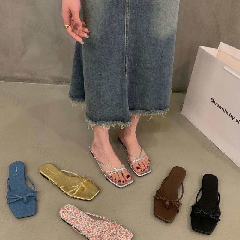 Fashion Summer Slippers Women's Shoes 2025 New Flat Flip Flops Comfortable Non Slip Outdoor Beach Shoes Fashion French Women Slippers