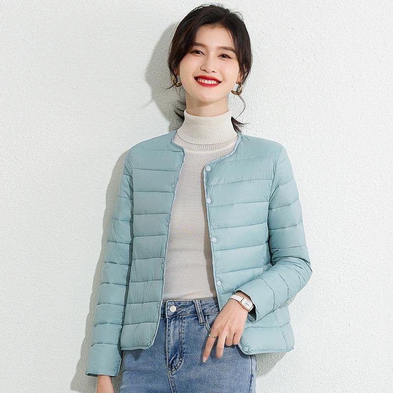 Round Neck Liner Padded Jacket Women's Winter Slim-fit Bottoming V-neck Solid Color Slimming and Warm Short Lightweight Padded Jacket