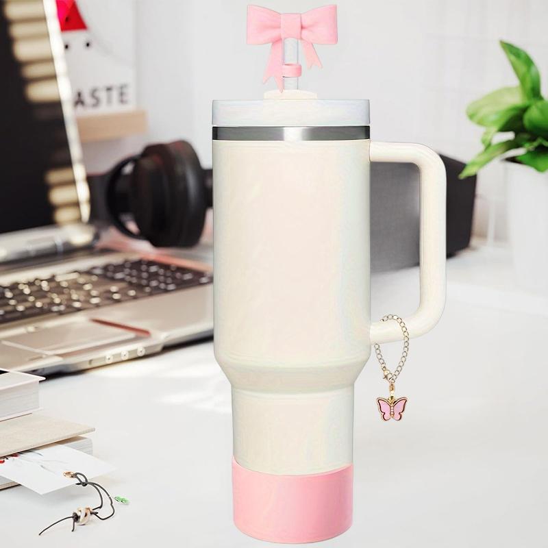 Stanley Cup Zubehörset, Niedliche Schleifen-Strohhalm-Aufsätze für Stanley Cup 30/40oz Becher, Schmetterlingskette, Stanley Cup Schutzhülle