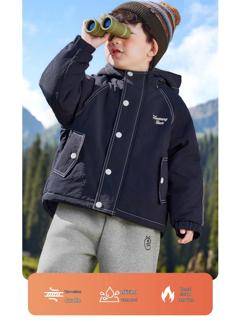 European Boys' Waterproof Padded Winter Jacket with Fleece Lining - Trendy 2025 Children's Outerwear for Toddlers