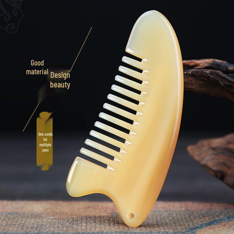 Natural Ox Horn Wide-Tooth Curly Hair Comb - Scalp Massage for Men & Women