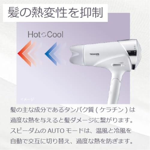 Tescom Hair Dryer Protect Ion Folding Large Air Volume Quick Drying Cold/Hot Air Rack Plug Speedom Black TID3500 K