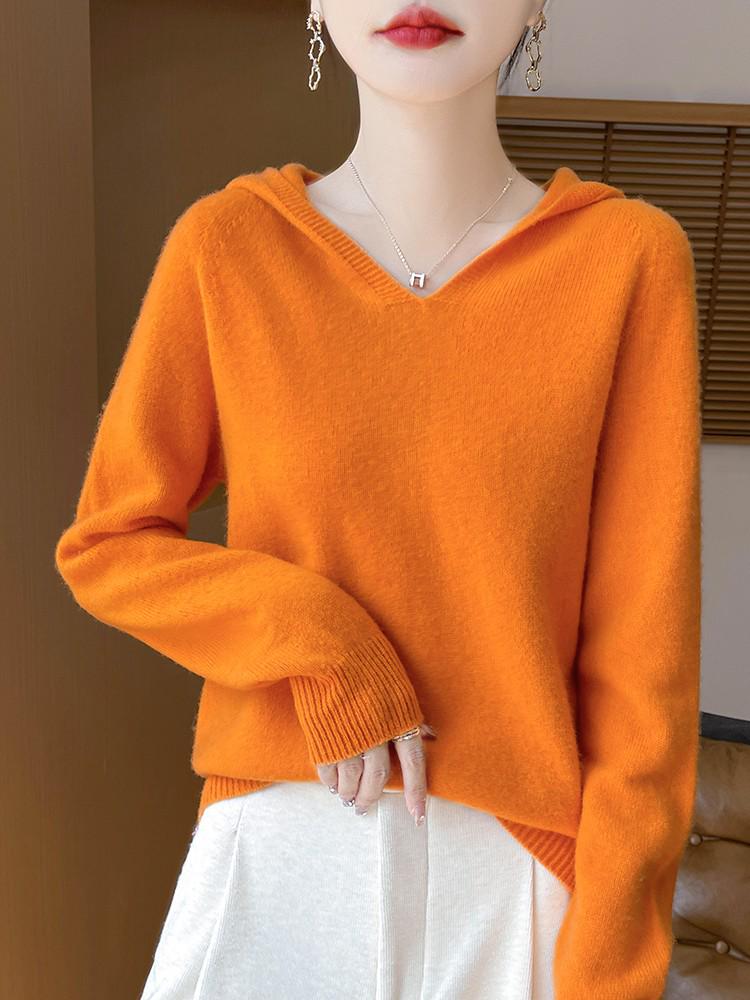 Women's Thick Versatile Wool-Cashmere Knit Hooded Pullover for Autumn/Winter