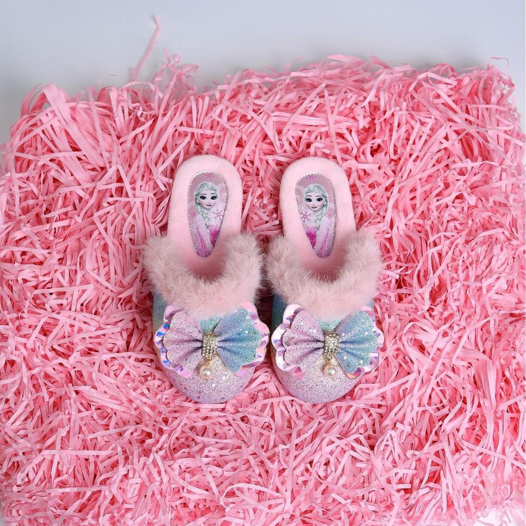 Rainbow Shoes Winter-Style Toddler Princess Slippers - Girls' Cotton Wool Non-Slip Warm Home Booties
