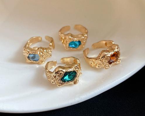 Irregular Geometric Crystal Open Ring Retro Wholesale Jewelry