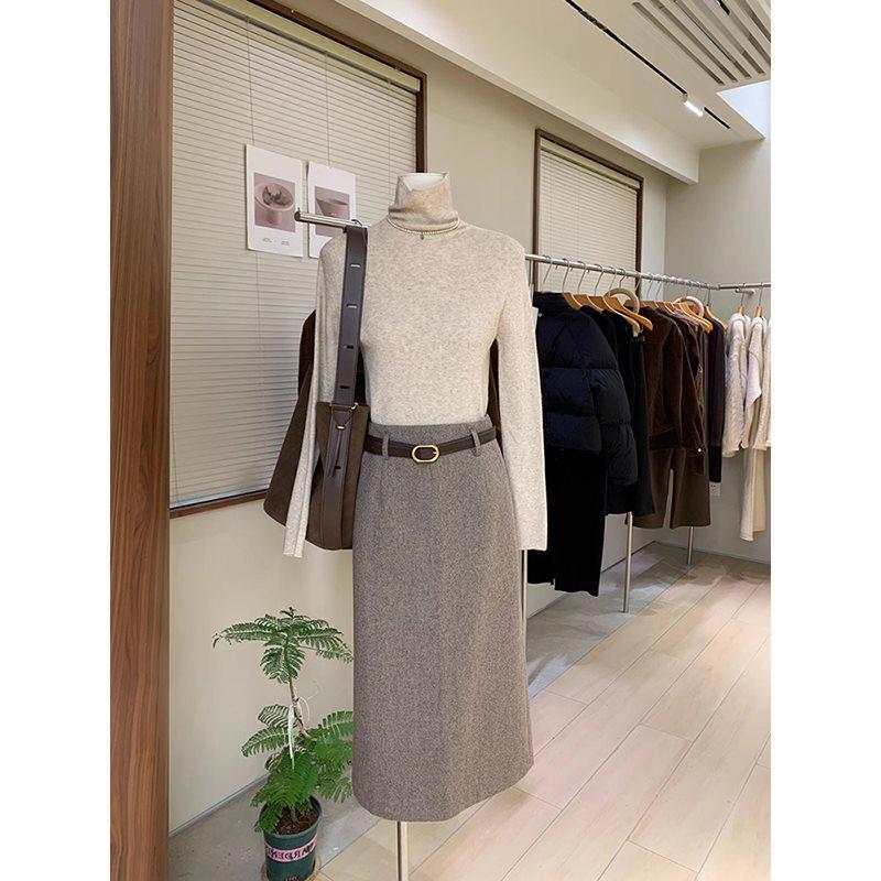 

Women s Slim Fit Korean Style Knitted Turtleneck Sweater - Simple Basic High Neck Top for Early Spring хаки