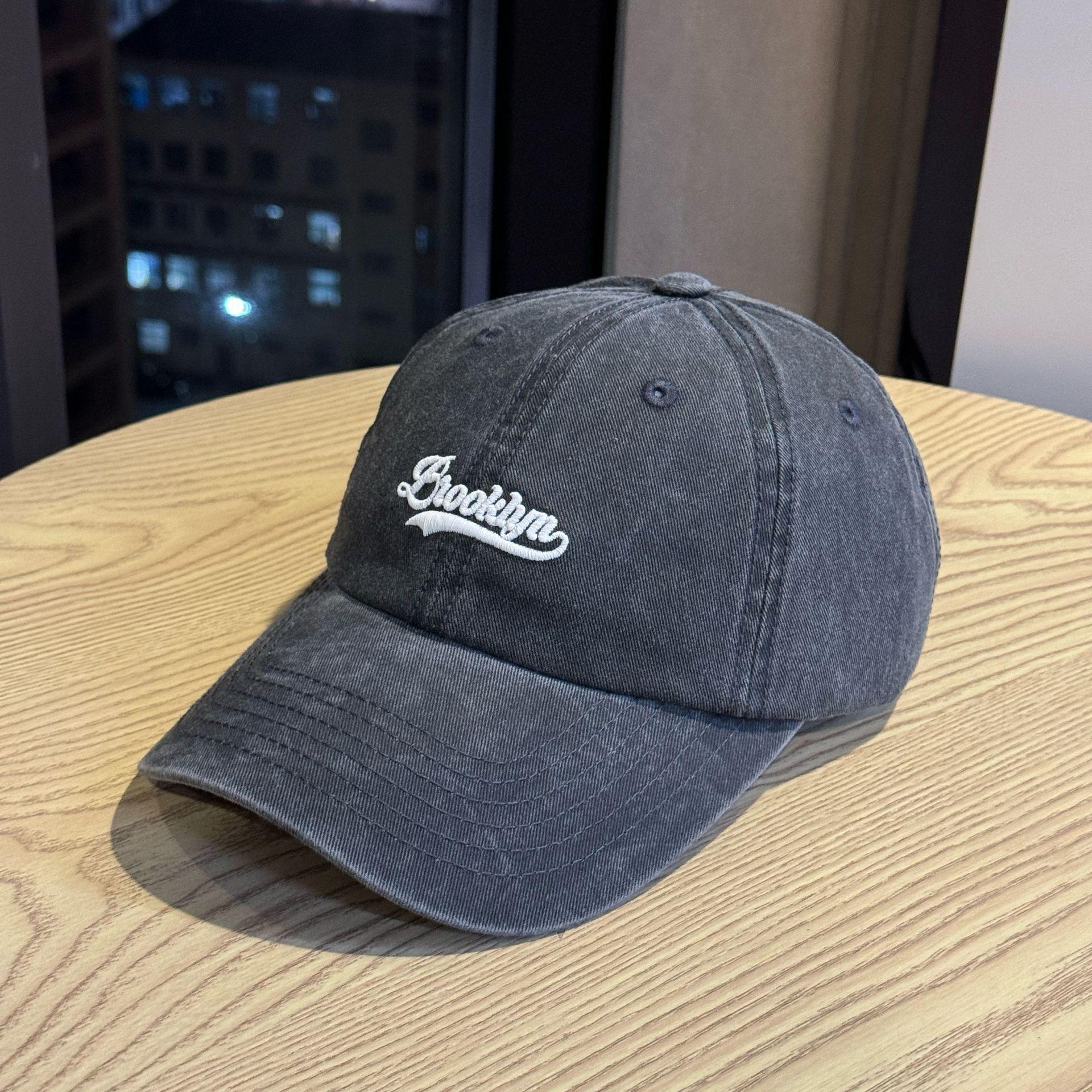 Washed-out Vintage Embroidered Baseball Cap Female Big Head Circumference Hat Male Versatile Couple Wide Brim Soft Peaked Cap 54-60cm