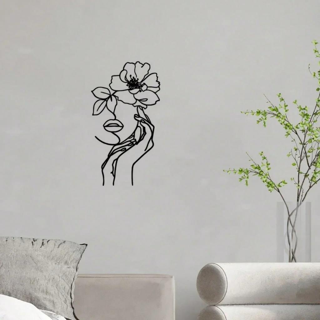 Metal Wall Art Geometric Line Leaf Female Silhouette Home Decor Modern Hanging Piece