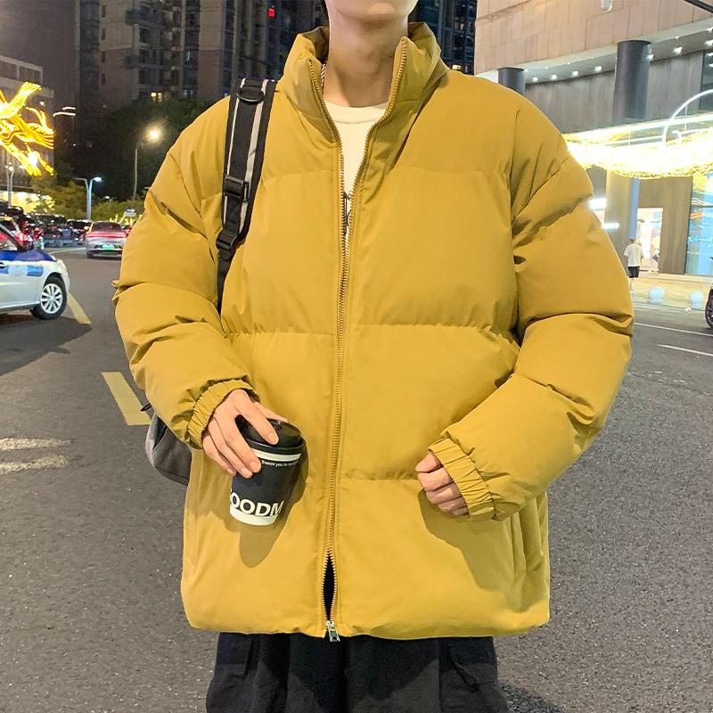Padded Clothes Men's Winter New American Retro Thickened Loose Padded Clothes Jacket Solid Color Large Size Stand-up Collar Bread Clothes Padded