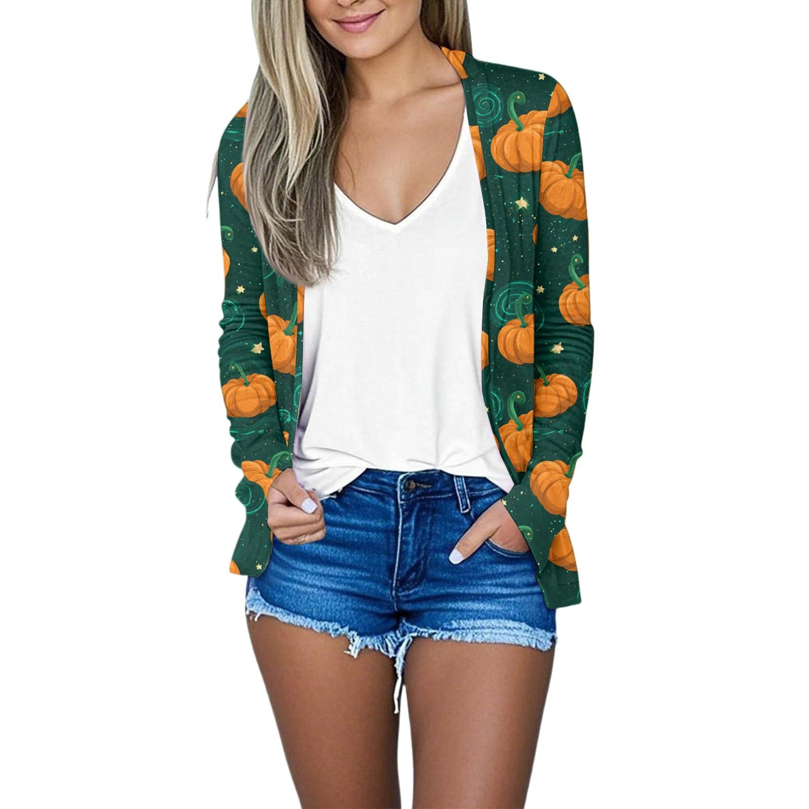 

Ladies Loose Comfortable Casual Fashionable Long Sleeved Cardigan With Halloween Print Top S