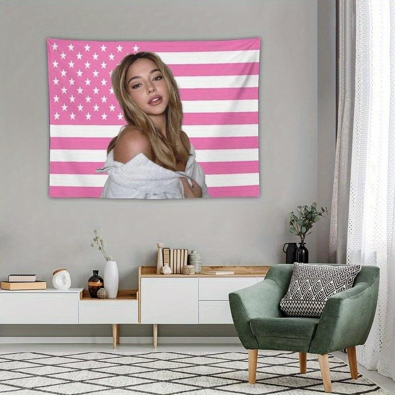 Madelyn Star Cline Pink American Flag Tapestry  Polyester Patriotic Decor for Dorm Wedding Birthday  Graduation Party