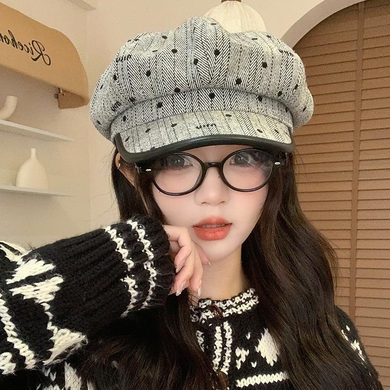 Autumn and Winter Hats Women's Big Head Circumference Shows Their Face Small Octagonal Hats Retro Versatile Berets Show Their Faces Small Painter Hats