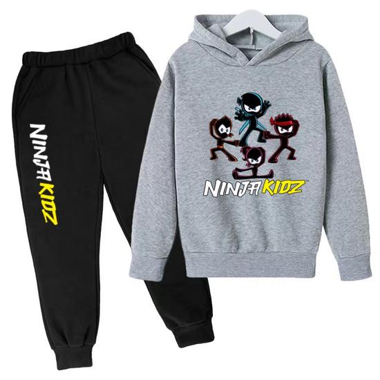 Felpa per Bambini Divertente Stampa Ninja Vestiti Cappotto Top+Pantaloni Set 2P Ragazzo Ragazza Toddler 3-12 Anni Casual Pullover Sole Lettere Sportive Set