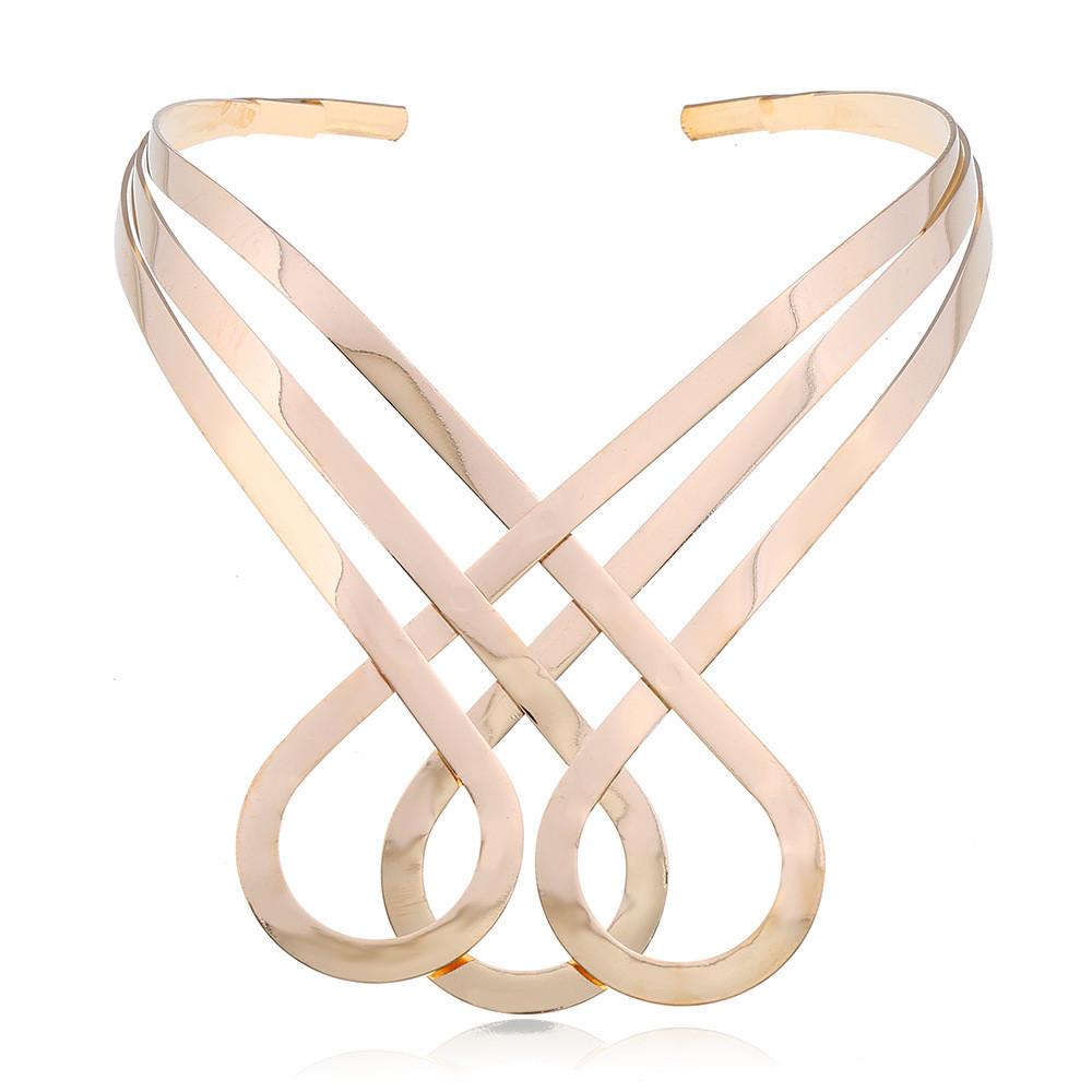 Geometric Metal Choker Necklace With Water Wave Chain For Punk Fashion Enthusiasts