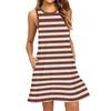 Women's Fashion Beach Dress Sleeveless Round Neck Stripe Print Dress