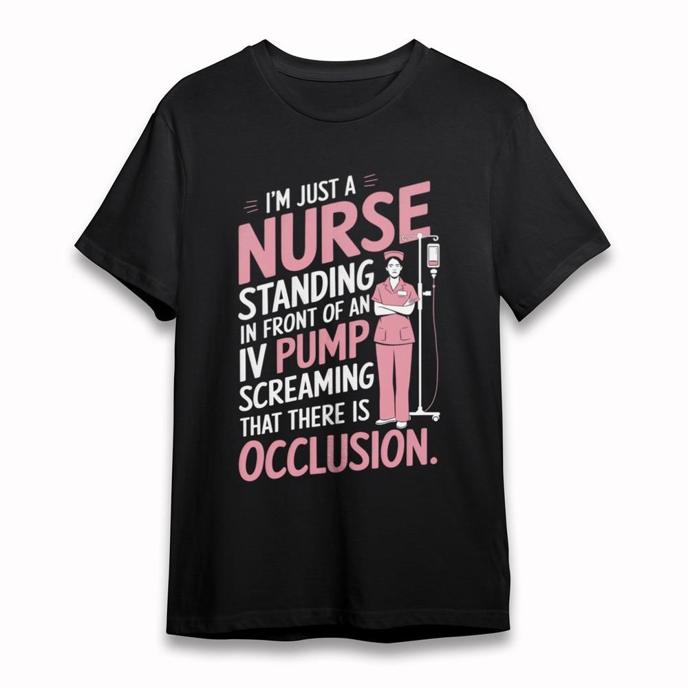 

Women s Plus Size Classic T-Shirt Medical Nurse Humorous IV Pump Design Tee USA M