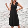 Women's Sleeveless Pleated V-Neck Midi Dress