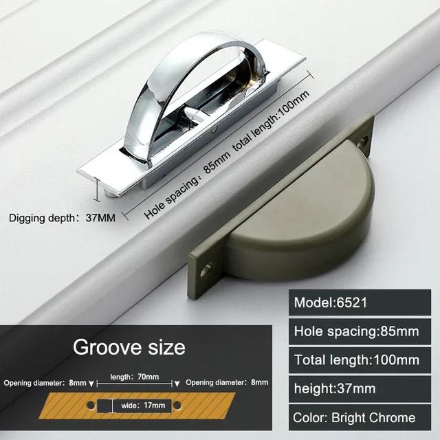 Tatami Versteckte Türgriffe, Zinklegierung, versenkte, bündige Zugabdeckung, Bodenschrankgriff, helles Chrom, dunkle Möbelbeschläge