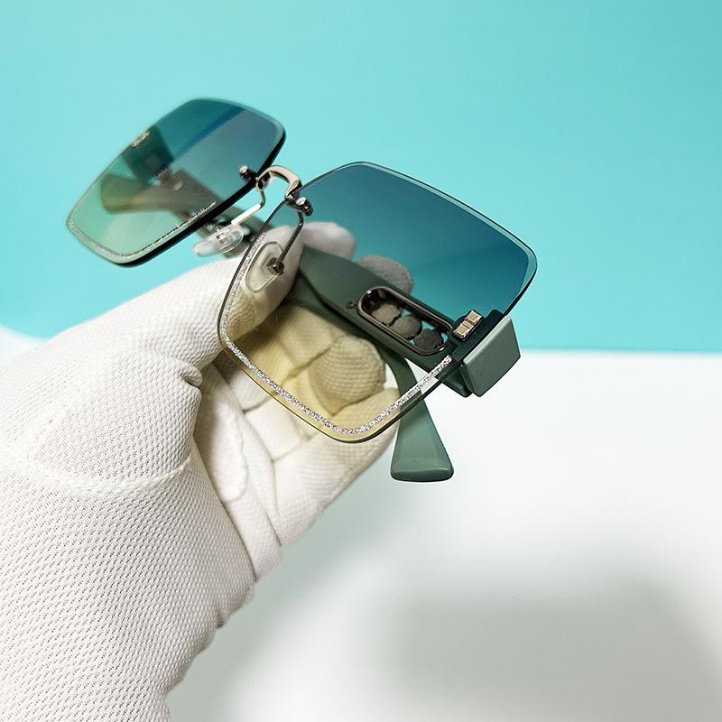 Frameless Trimmed Sunglasses Fashionable Square Large Frame Brown Sunglasses Women'S High-End Pearl Glasses