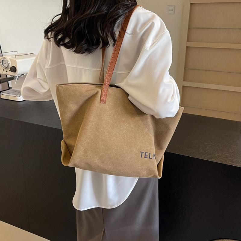 Retro large-capacity canvas tote bag women's bag 2025 new ins casual simple commuter shoulder bag underarm bag