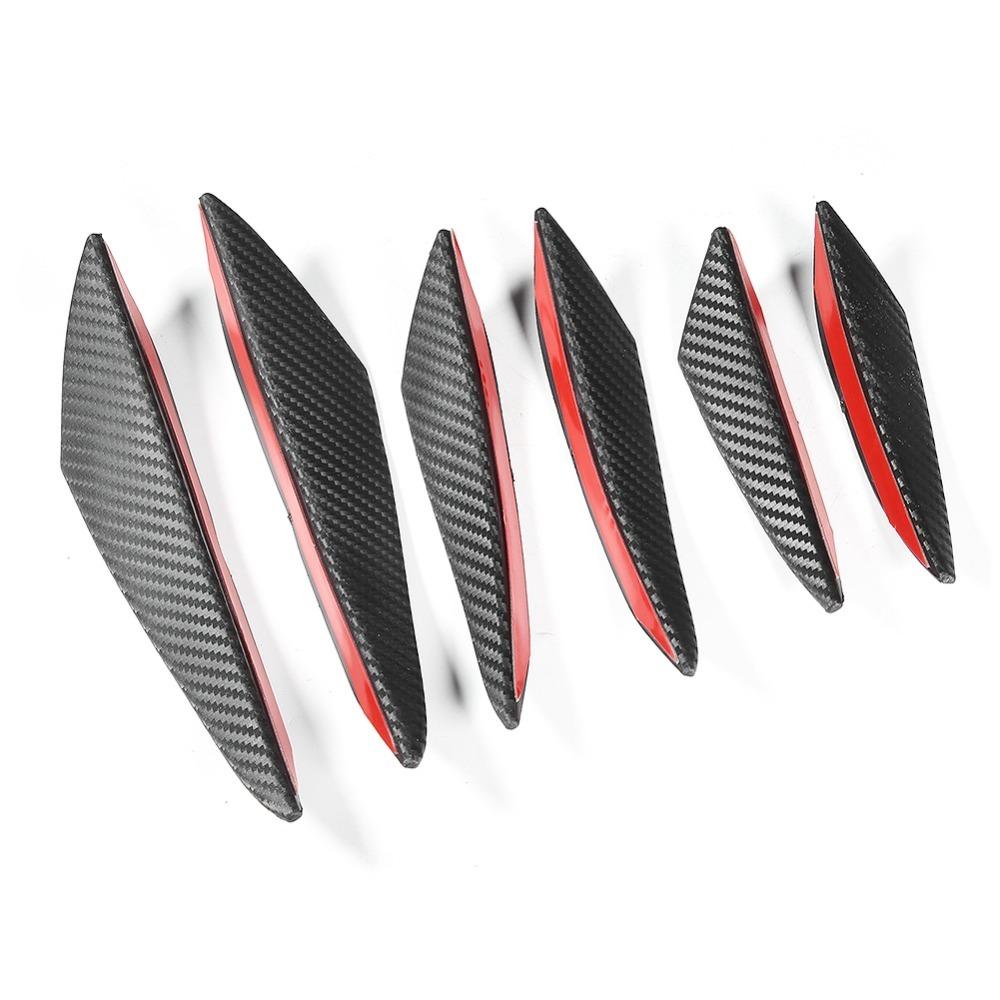 6PCS Universal Car Bumper Fin Black Carbon Fiber Texture Car Spoiler Lip  Front Bumper Decoration