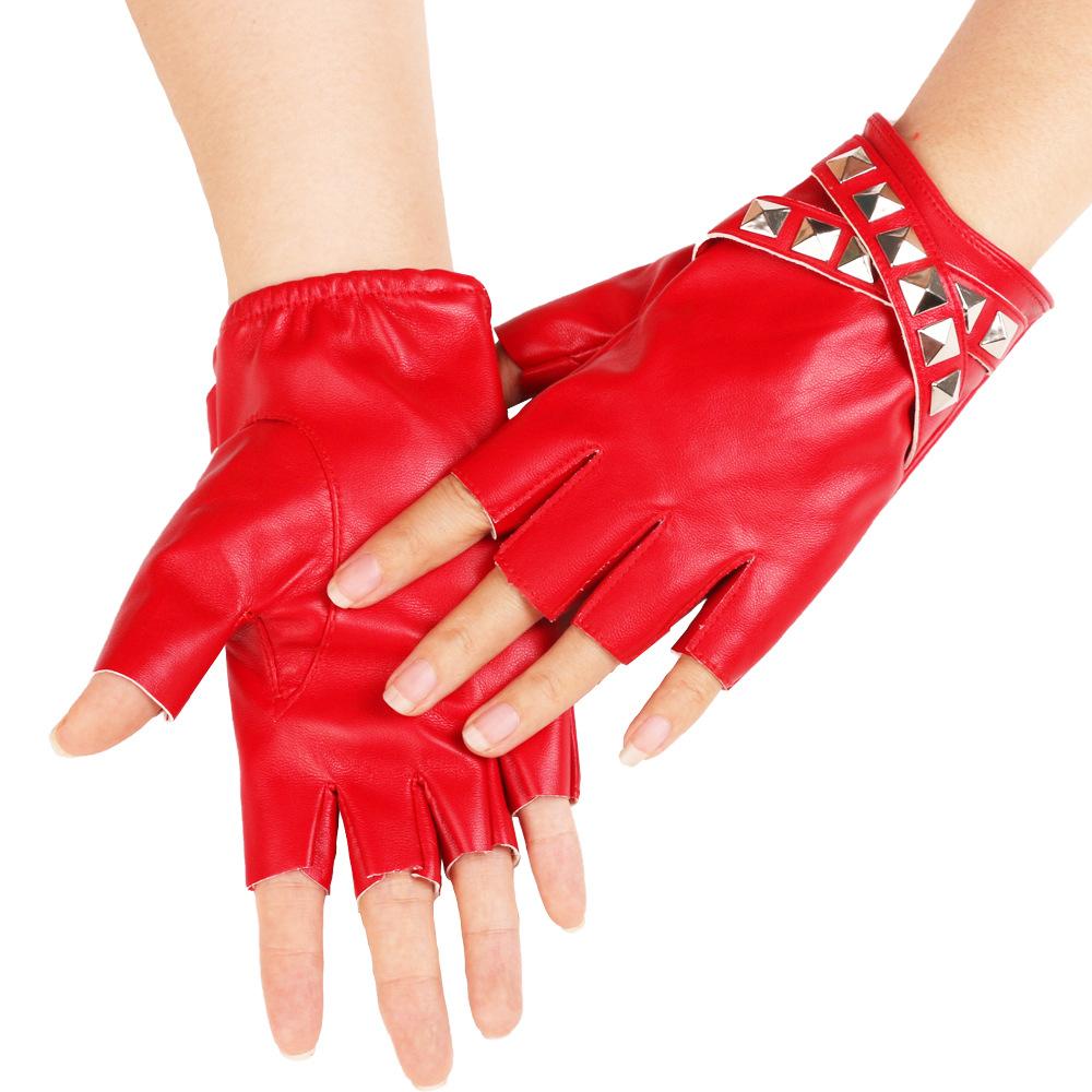 

Кожаные перчатки без пальцев для женского клубного танца на пилоне, с заклепками, для сценических выступлений One Size