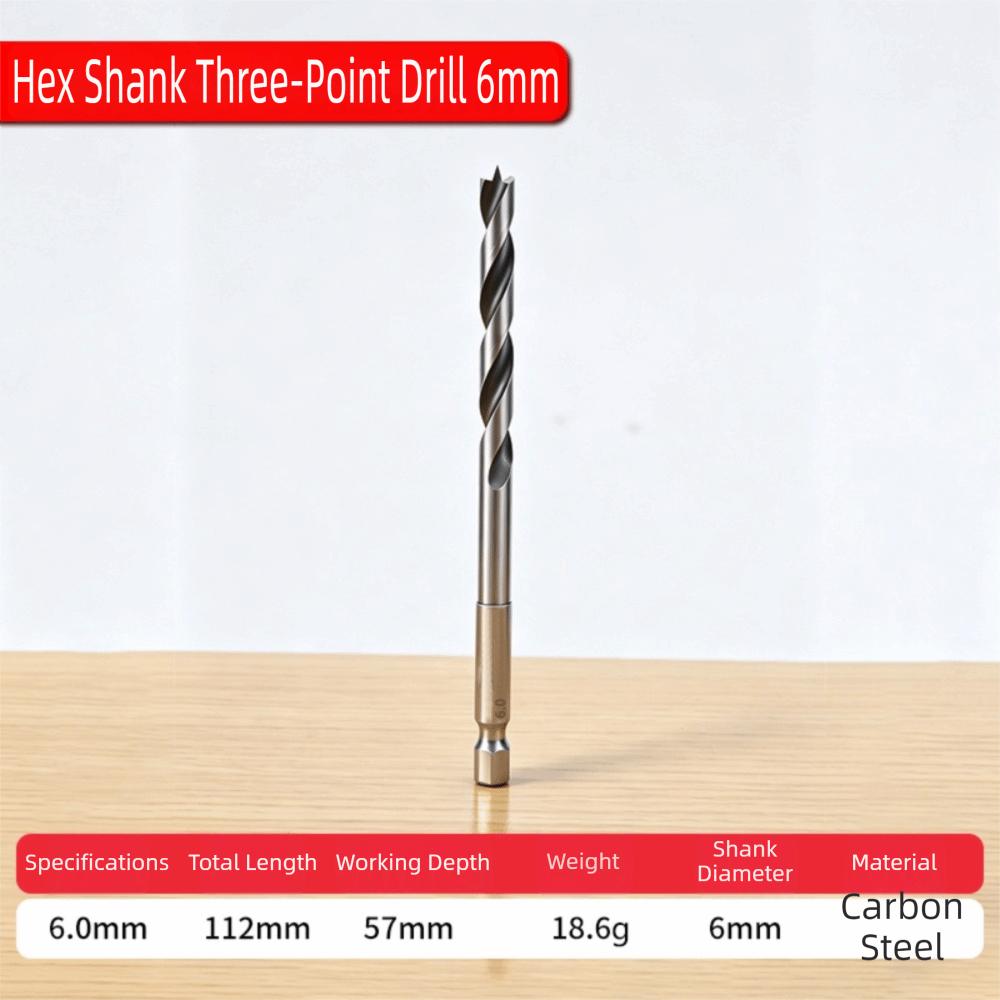 3-10mm Woodworking Drill Bit Three-Pointed High Hardness Hole Drilling Tool Hex Shank Spiral Flute Twist Drill Bit