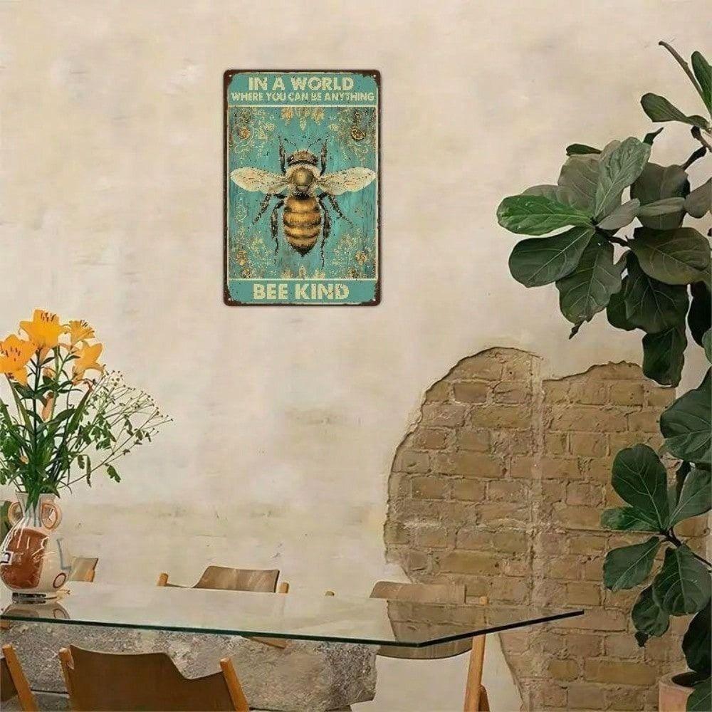 Vintage Metal Sign Bee Kind Wall Decor, Rustic Kitchen Tin Poster