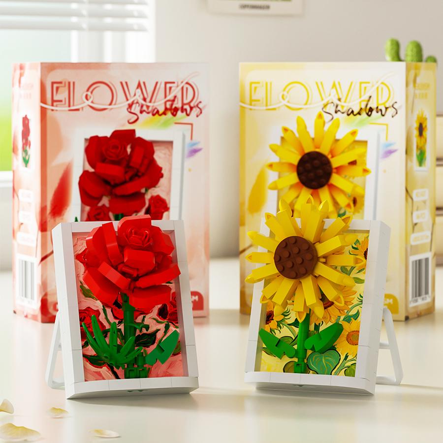 Creative Building Blocks Po Frame Plastic Flowers Micro Bricks Assembly Kids Toys Thanksgiving Day Gifts Home Decor