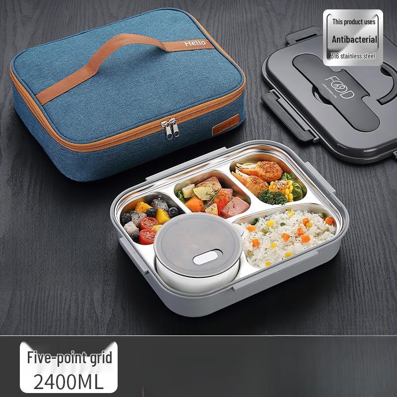 316 Stainless Steel Insulated Lunch Box with 5 Compartments & Carry Bag