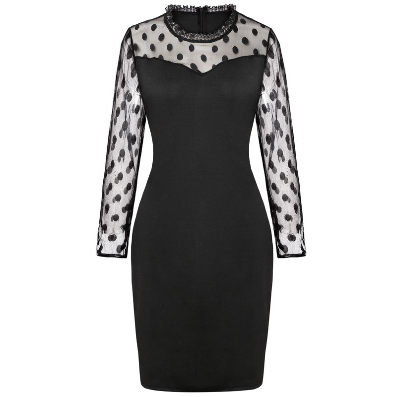 Dress Polka Dot Slim Fit Long Sleeves Dress Mesh