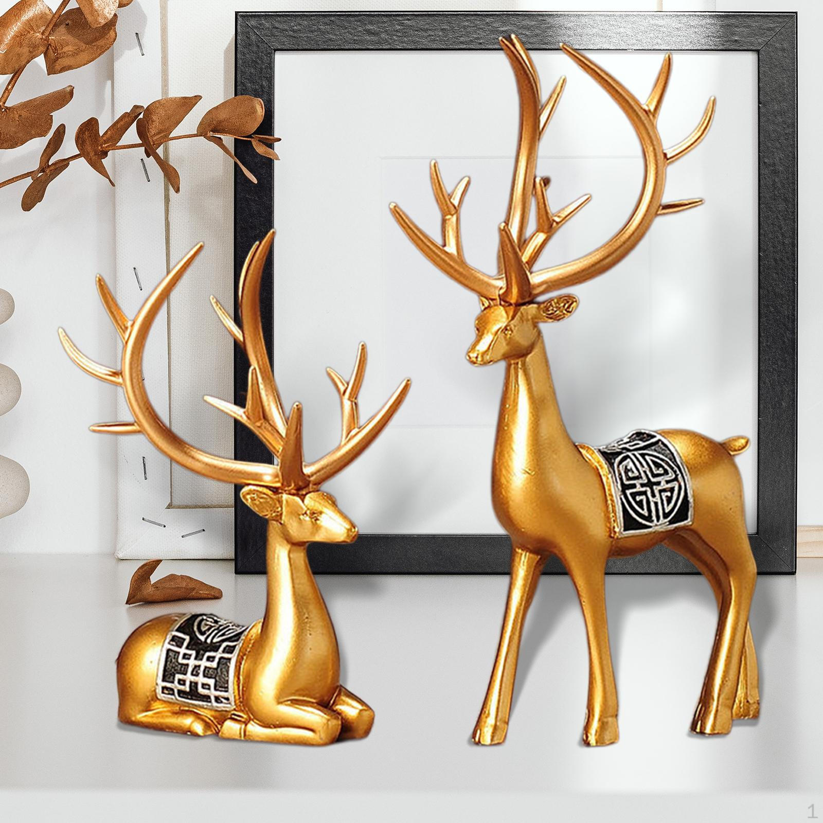 Elegant Reindeer Figurines, Animal Ornament Collectible Decorative Creative 1 Pair Elk Statue for Aureate