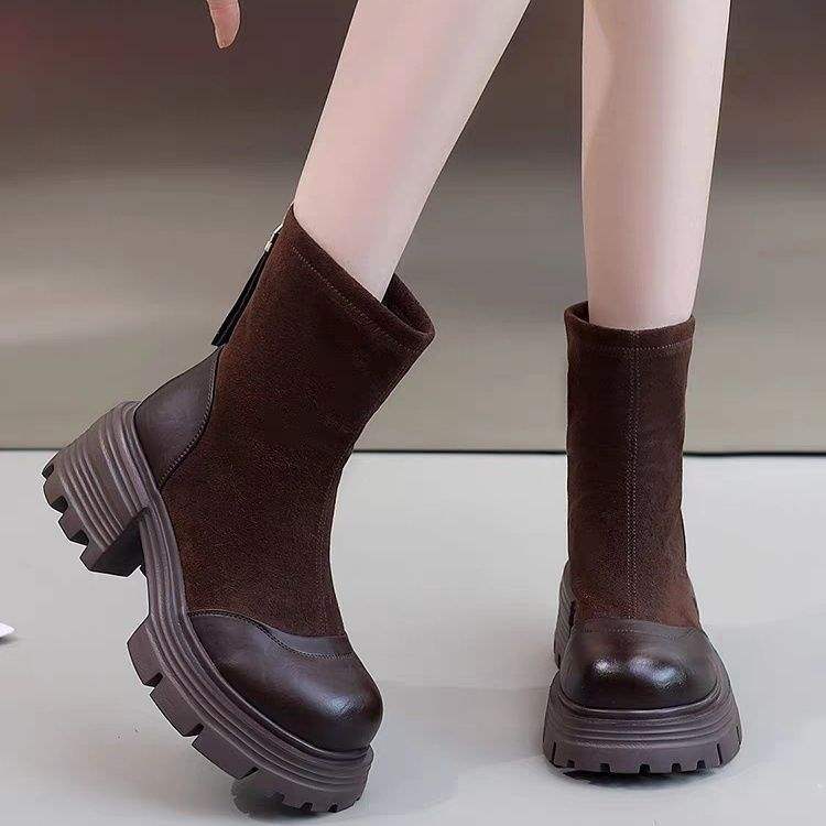 

Ботинки мартин женские 2025 новые осенние на толстой подошве маленькие эластичные тканевые ботильоны носки женские короткие ботинки зимние вельветовые 40