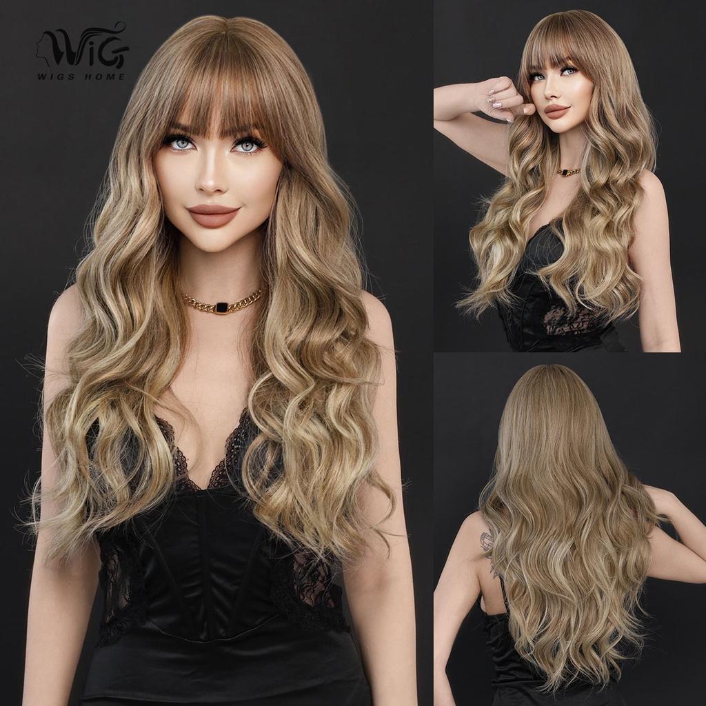 Women's Simulation Wig 68cm Hair Brown Wig Long Curly Wig Full Headgear Rose Hair Net Headdress Beauty Decoration Wig