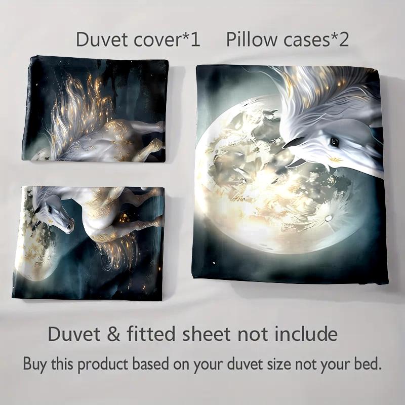 White Horse Design Bedding, Duvet Cover Sets, Duvet Covers, Pillowcases, Birthday Gifts (1 * Duvet Cover 2 * Pillowcases, Without Duvet Insert)